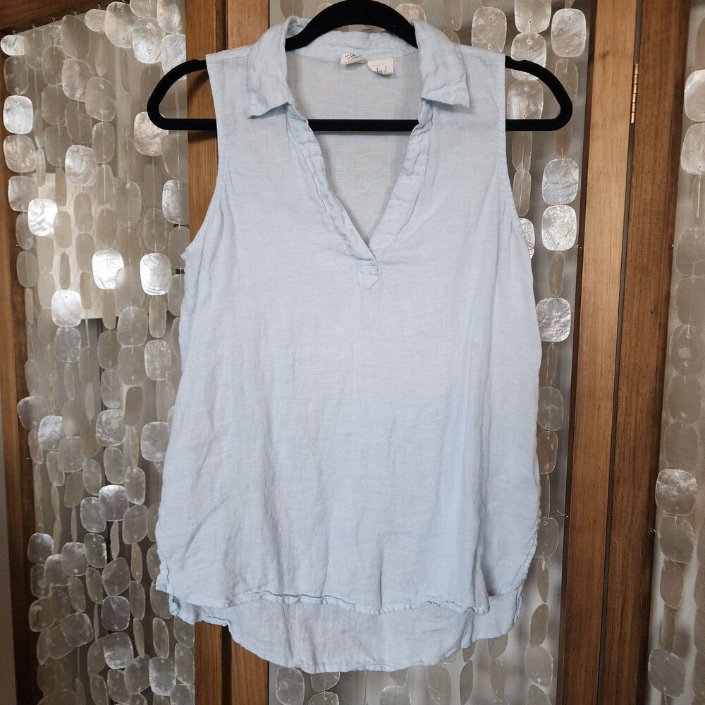 Artisan NY 100% Linen Top Womens Small Light Blue Sleeveless Collared Summer...